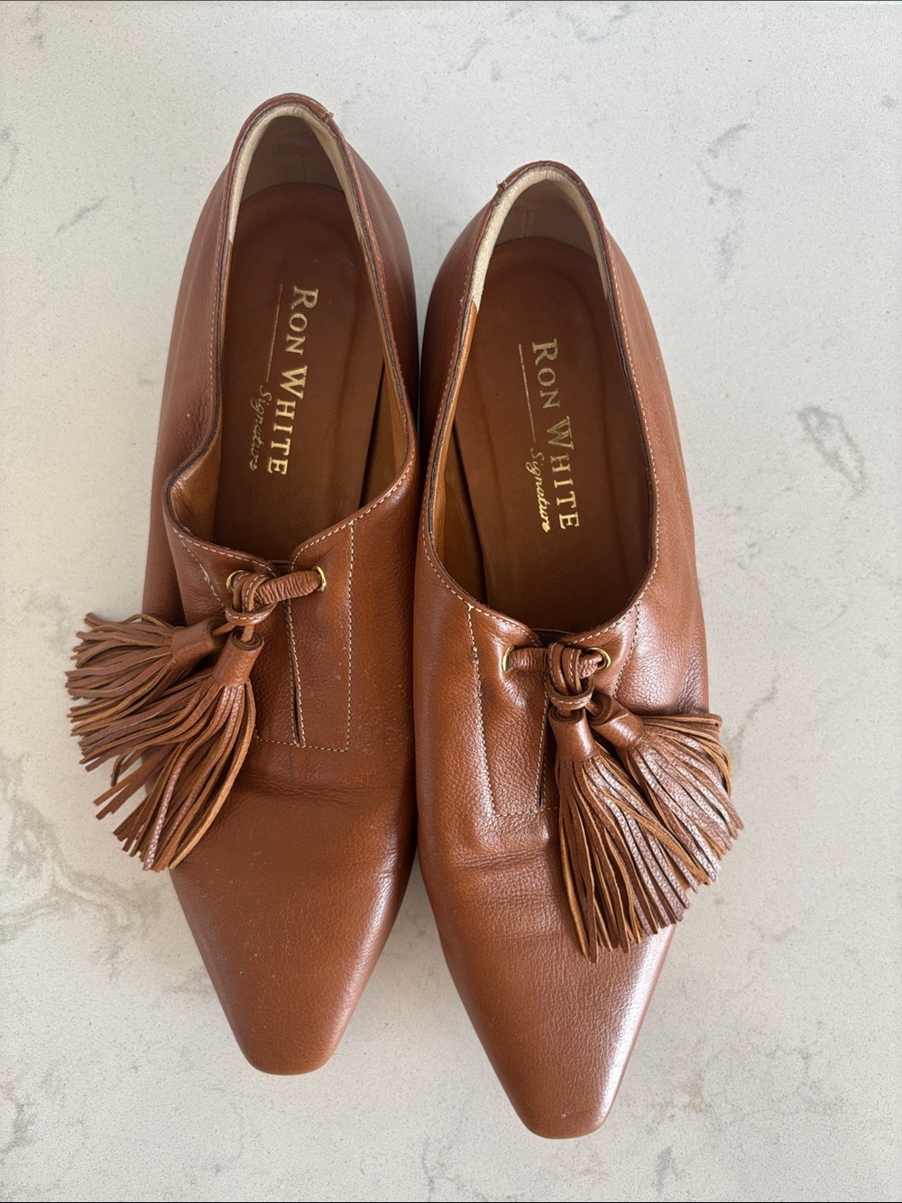 Ron White Women's Tan Leather Tassel Loafers